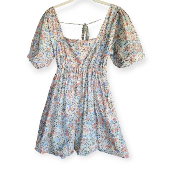 Romantic Pastel Floral Puff Sleeve Mini Dress by Mable - Picture 2 of 12